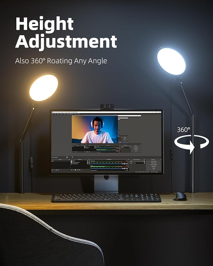 Weilisi 10.2" Desk Ring Light with Stand for Video Call, Ring Light for Desk with Clamp, 360° Rotate & Flexible Height Desk Light, Adjust Arm Desk Lamp for Home Office, Podcast, Gaming, Recording-DeskLoop Office