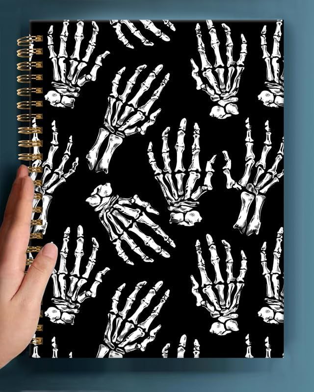 Spiral Journal Notebook,A5 Hardcover Lined Journals for Women Girl 6 x 8.3 in,120 Pages Thick Paper,Cute College Ruled Writing Notebook for Gifts Office Work School(Skull Human Bone Pattern)-DeskLoop Office