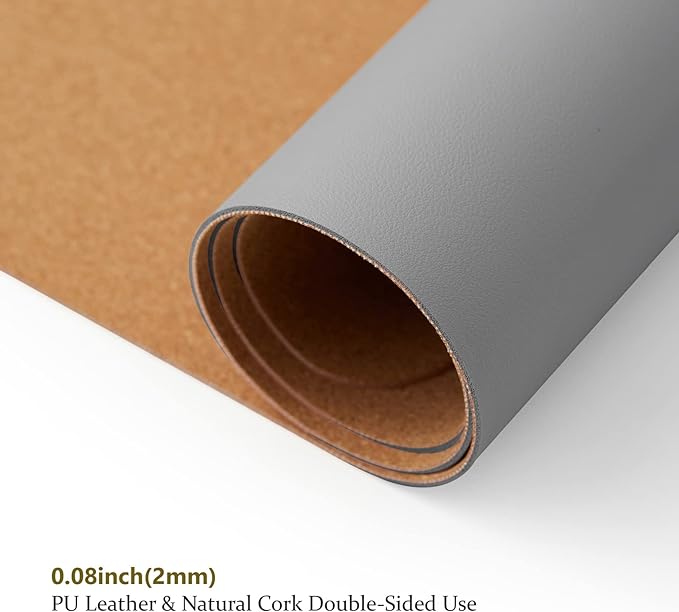 Large Cork Desk Mat - 47.2"x 17" Desk Pad for Office and Home - Ideal for Large Mouse Pad and Desk Mats on Top of Desks(Gray)-DeskLoop Office