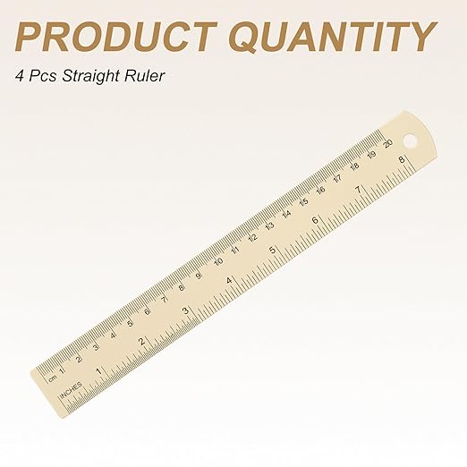 HARFINGTON 4pcs Metal Straight Ruler 20cm Metric SAE Aluminum Alloy Measuring Rulers Scale Tool with Hole for Measure Study Reading Classroom Office, Beige-DeskLoop Office