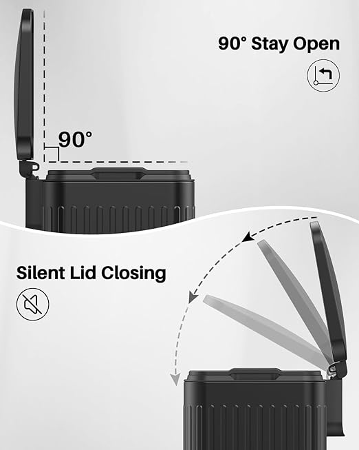 Lovewind 60 Liter/ 16 Gallon Stainless Steel Trash Can with Soft-Close Lid, Large Footstep Garbage Can with Roman Texture, Removable Inner Buckets, Recycling Bin for Kitchen Office, Black-DeskLoop Office