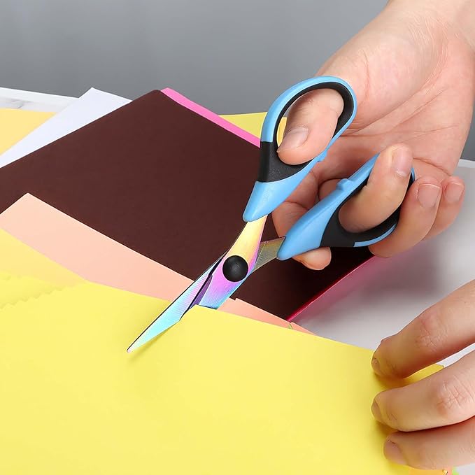 Scissors All Purpose, Sharp Titanium Blades Shears, Rubber Comfort Grip Handle, Multipurpose scissors 3 pack, Great for Office, Fabric, Craft, Sewing, Arts, School and Home Supplies, Black&Blue-DeskLoop Office