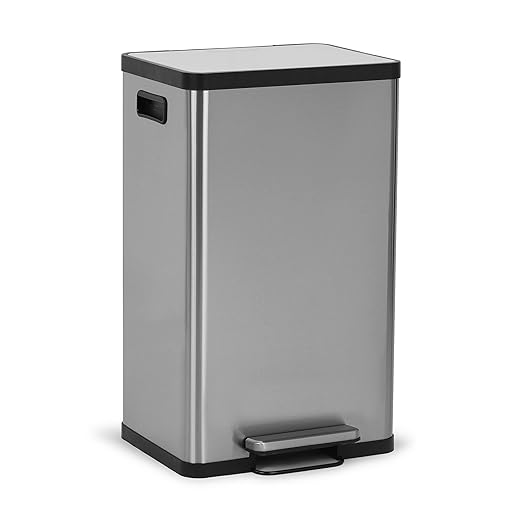 SIMPLI-MAGIC 50 Liter / 13.2 Gallon Soft-Close, Smudge Resistant Trash Can with Foot Pedal and Built in Filter- Stainless Steel, Sleek Finish-DeskLoop Office