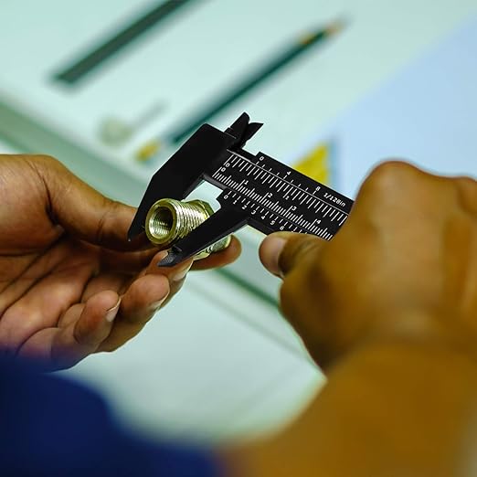 Honoson 10 Pcs Plastic Vernier Caliper 0-6 Inch/0-150 mm for School Student Black Mini Double Scale Sliding Gauge Measuring Tool Vernier Caliper Eyebrow Mapping Ruler Tool for Office Tattoo Artists-DeskLoop Office