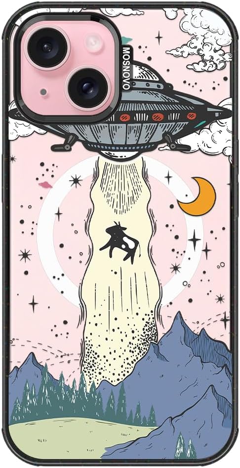 MOSNOVO Magnetic Case for iPhone 15 Plus, 10ft Military-Grade Protection, Compatible with Magsafe, Shockproof Phone Case for iPhone 15 Plus / 14 Plus - UFO - Clear Black-DeskLoop Office