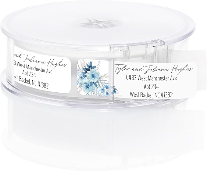 Blue Floral Rolled Address Labels / 250 Personalized Return Address Labels/Designer Address Stickers in Elegant Plastic Dispenser-DeskLoop Office