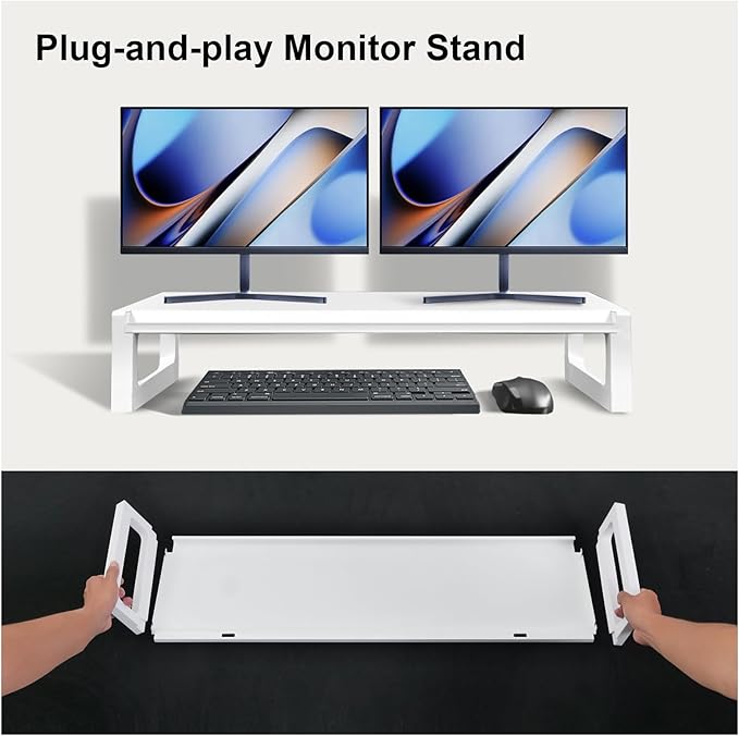 Dual Monitor Stand Riser – 28-Inch Computer Monitor Stand with Multifunctional Slot for 2 Monitors, Multi-Purpose Desktop Storage for Laptop, Printer, TV-DeskLoop Office