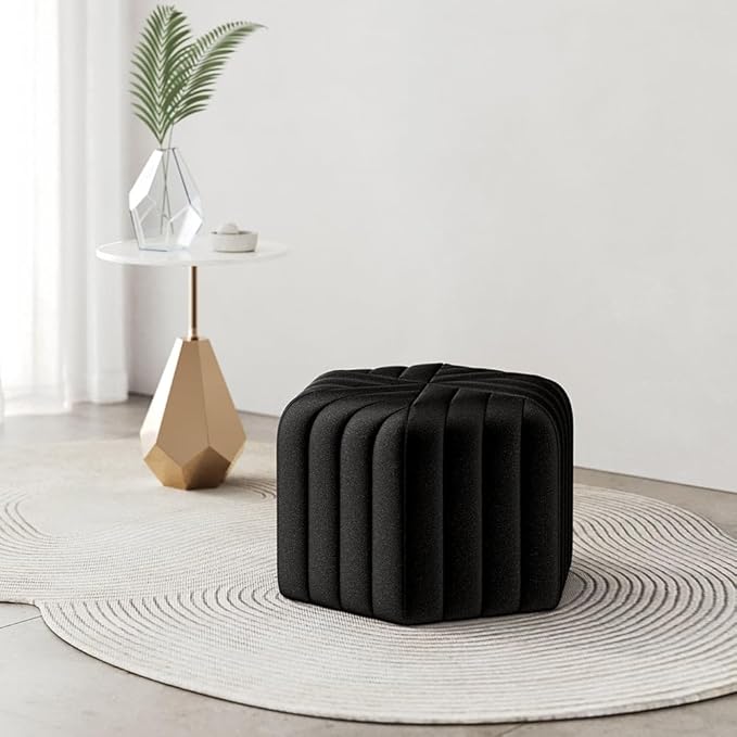 homary 18.5" Hexagonal Pouf Ottoman Upholstered, Velvet Footrest Rest Stools Modern Sofa Footrest Entryway Shoe Changing Stool, Low Coffee Table Footstool for Living Room/Bedroom/Entrway-Black-DeskLoop Office