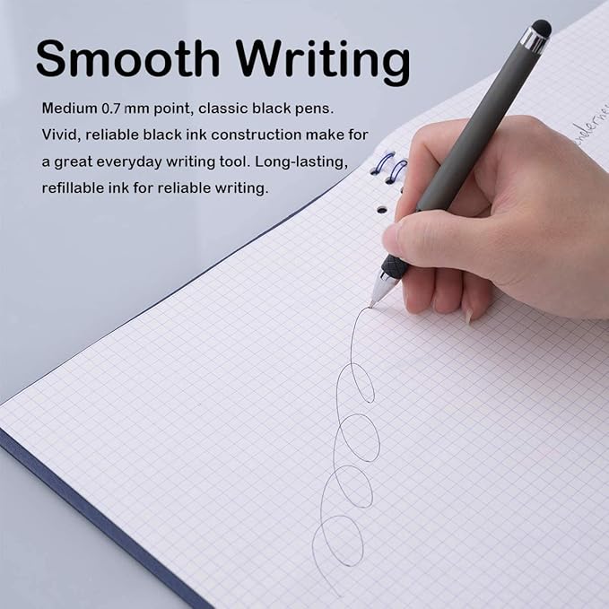 MiSiBao 0.7mm Black Ink Gel Ink Rollerball Pens 2 in 1 Medium Point Pens with Stylus Work Pen Smooth Writing for Office Black gel pen (Dark Grey-18pack)-DeskLoop Office