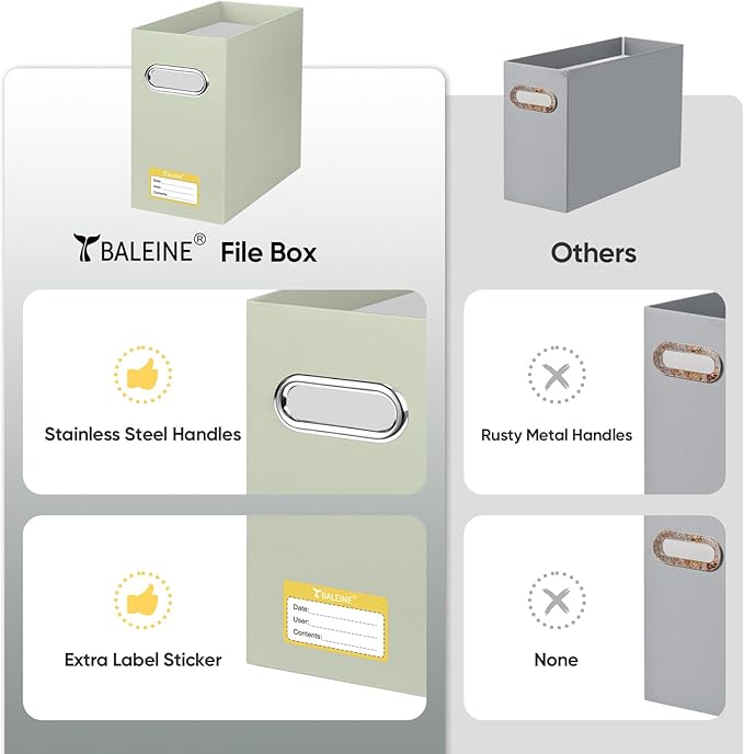 BALEINE File Organizer Box, Cardboard File Folder Organizer with Handle for Letter Size, Portable Collapsible Hanging Filing Box for Home Office Document Storage (4 Pack, Beige)-DeskLoop Office