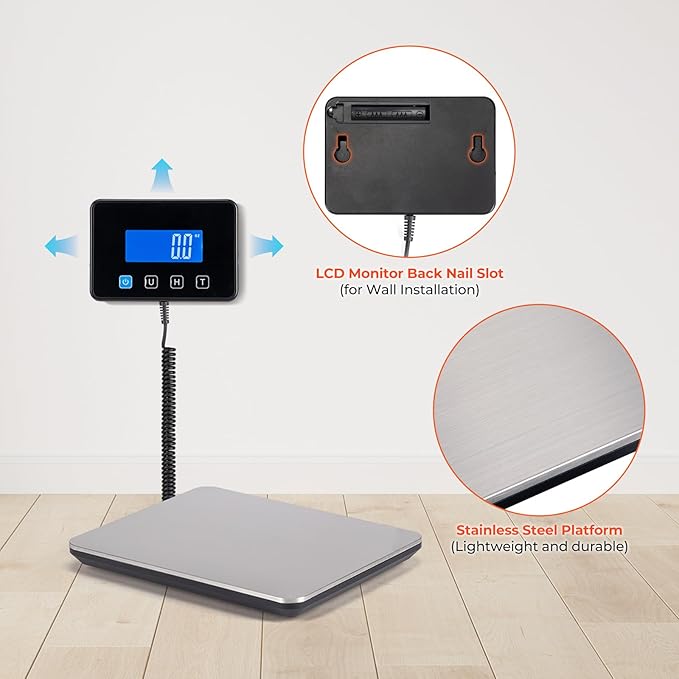 MUNBYN Shipping Scale, 440lb/1.8oz Digital Postal Scale for Packages with Hold/Tare Function, Backlit LCD, Battery & Cable Included, Postage Scale for Small Business, Packages, Luggage, and Home Use-DeskLoop Office