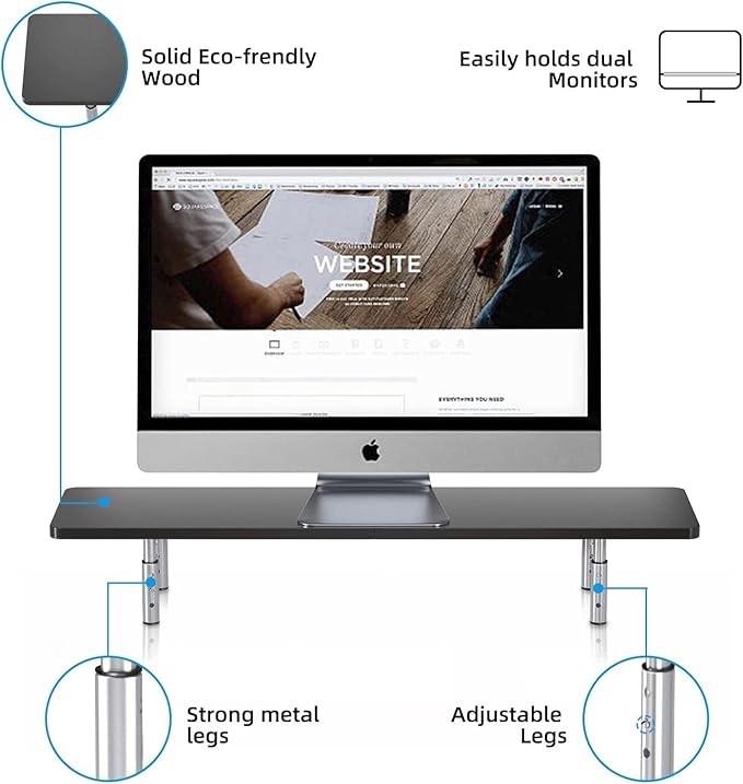 suptek Dual Monitor Stand Riser,Large Monitor Laptop Stand Riser 3 Adjustable Heights Computer Stand for Laptop, Printer, Notebook(MST016L)-DeskLoop Office