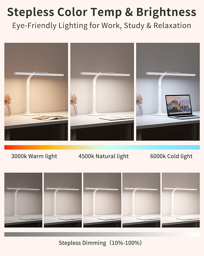 LED Desk Lamps for Home Office with Base, 24W Brightness Touch Control Desk Light, Adjustable Gooseneck Tall Office Lights for Drawing,Reading,Crafts,Gaming,Workbench,Architect,Study, White-DeskLoop Office