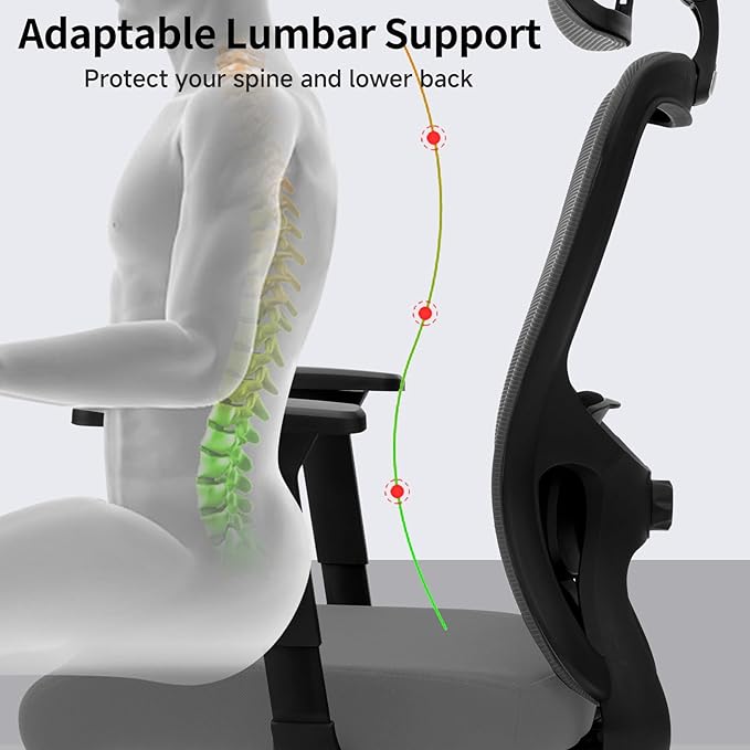 Ergonomic Desk Office Chair, High Back Home Computer Chair with Adjustable Swivel 3D Armrests for Comfort Lumbar Supports Up to 400lbs (Grey)-DeskLoop Office