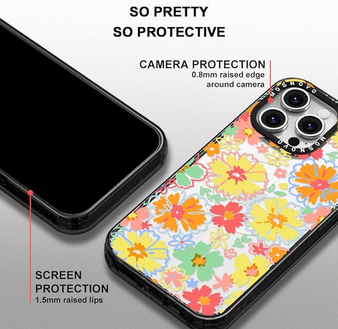 MOSNOVO Magnetic Case for iPhone 16 Pro Max, 10ft Military-Grade Protection, Compatible with Magsafe, Shockproof Phone Case for iPhone 16 Pro Max - Retro Boho Hippie Flowers - Clear Black-DeskLoop Office