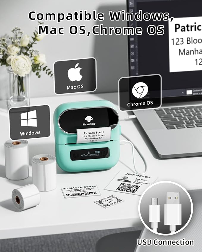 Phomemo M220 Label Maker, 3 Inch Bluetooth Thermal Label Printer for Barcode, Address, Labeling, Mailing, File Folder Label, Label Maker Machine with 3 Rolls of Labels-DeskLoop Office