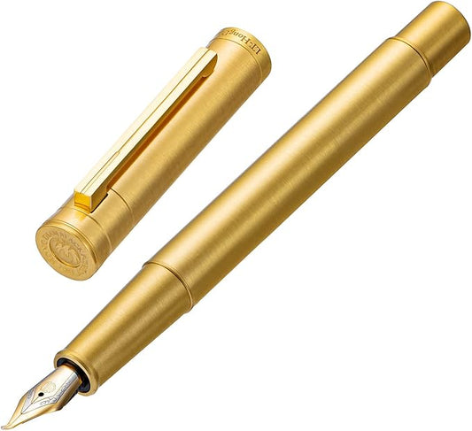 Hongdian Pure Brass Fountain Pen Bent Nib Fude Pen for Calligraphy Writing (Fine to Broad) with Refillable Converter and Metal Pen Box Set-DeskLoop Office