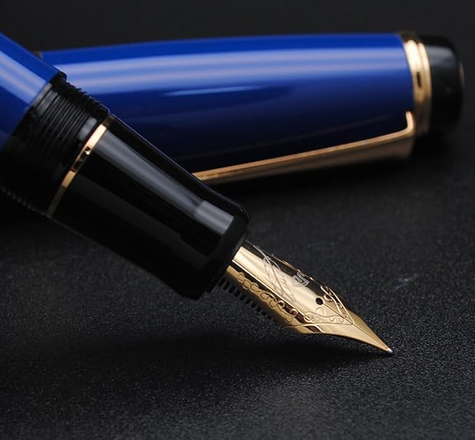 Metal Big Fountain Pen Set Medium Nib 0.7mm, Includes Ink Refill Converter, 5 Ink Cartridges & Gift Box (Medium Nib 0.7mm, Blue)-DeskLoop Office