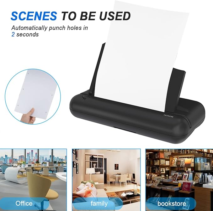 Electric 3 Hole Paper Punch, VEYETTE Heavy Duty Commercial Hole Puncher with Adapter for Office School Studio, 30 Sheet Capacity,Color Black-DeskLoop Office