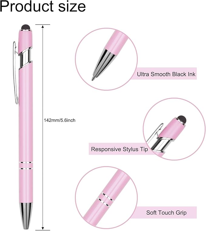 Ballpoint Pen Metal Soft Stylus Pen for Touch Screens,Retractable Tactile Turn Pen,Bulk Pens for Gifts Office Essentials,Medium Point,Black Ink (10 Color)