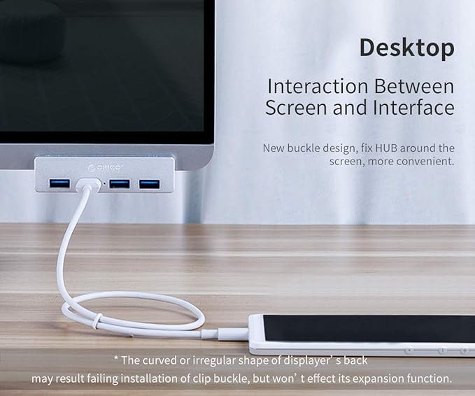 ORICO USB 3.0 Hub Clamp - Aluminum 4-Port USB Splitter With Extra Power Supply Port, 4.92 FT USB A to C Cable, Desktop Powered Hub for Monitors/Desks - Silver-DeskLoop Office