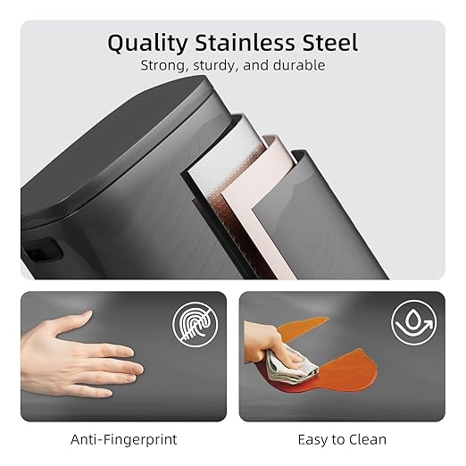 KUK 13 Gallon Kitchen Trash Can with Lid, 50L/13Gal Office Step Garbage Can for Home, Kitchen, Laundry Room, Office, Brushed Stainless Steel, Titanium Black-DeskLoop Office