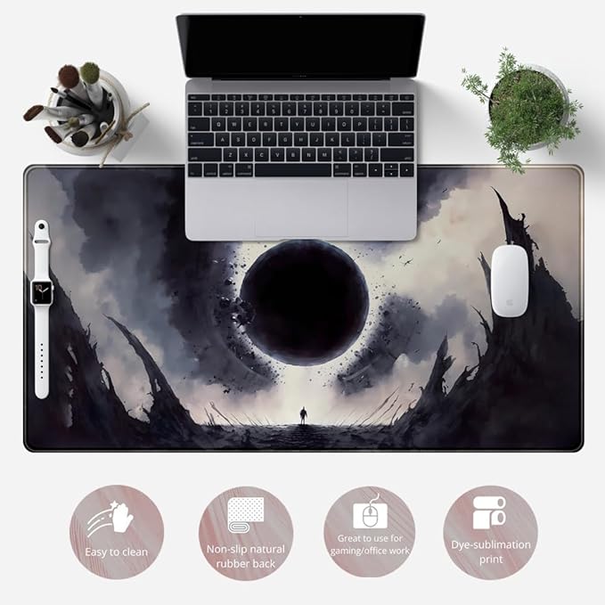 Black Moon Mousepad Gaming MTG Playmat Desk Mat Original Aesthetics Mouse Pad Large Gaming Mouse Pads Desk Pad XXL Keyboard Mat Full Desktop Mat Desk Cover Pad for Work Office Game (31.5x15.7 in)-DeskLoop Office