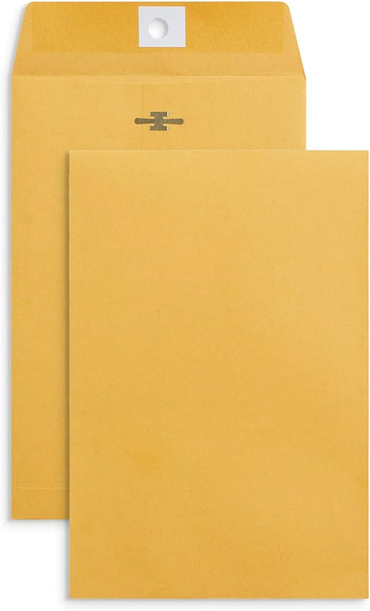 Blue Summit Supplies 100 6” x 9” Clasp Envelopes with Gummed Seal, Small Clasp Mailing Envelopes Made From 28lb Kraft Paper, For Smaller Items or Handling Cash, Bulk 100 Pack-DeskLoop Office