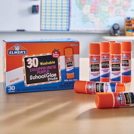 Elmer’s Disappearing Purple School Glue Sticks, Washable, 7g, 30 Count - Bulk Pack for Classrooms, #1 Teacher Brand-DeskLoop Office