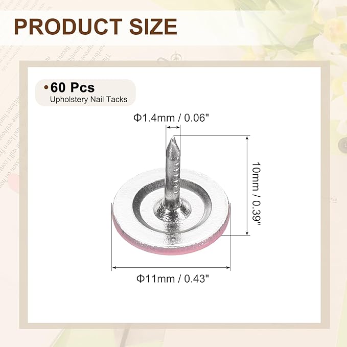 uxcell 60Pcs Upholstery Tacks, 11mmx10mm Flat Head Thumb Tack Decorative Furniture Nails Push Pins for Furniture Sofa Headboards, Pink-DeskLoop Office