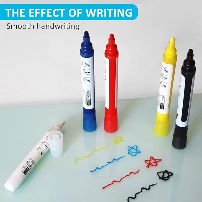 White Dry Erase Markers for Black Glass Board, 2-in-1 Premium Reversible Dual Tip - Bullet & Fine Point, Erasable Blackboard Chalkboard Liquid Chalk Markers Pens, 10 Pack-DeskLoop Office