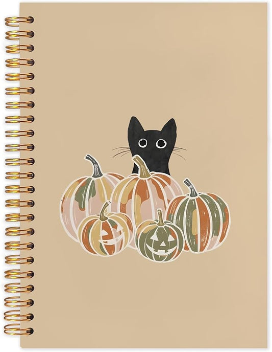 WUCHJ Halloween Black Cat Pumpkin Notebook, Fall Halloween Pumpkin Journal, Black Cat Gifts, Farmhouse Fall Autumn Spiral Notebook Journal for Note Taking, 5.5x8.3 Inch-DeskLoop Office