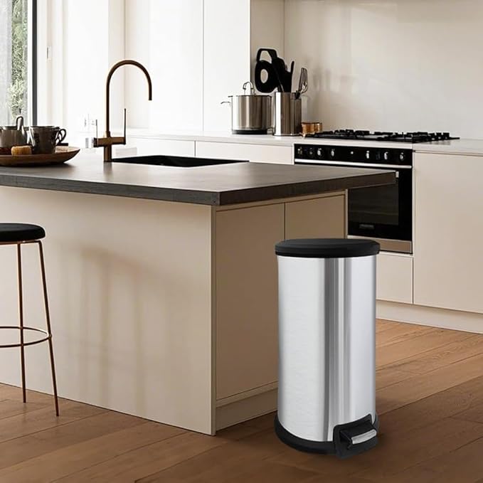 10 Gallon Stainless Steel Trash Can – Round Tall Design, Hands-Free Pedal, Liner-Free with Inner Ring Bag Holder, Rust-Proof for Kitchen, Office, or Bathroom (12.8" x 13.6" x 24")-DeskLoop Office