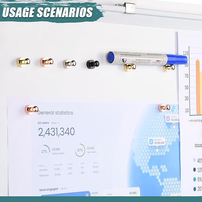 50 Pack Fridge Magnets, 4 Color Small Strong Rare Earth Magnets for Whiteboard, Push Pin Neodymium Magnet Refrigerator Magnet for Office, Classroom, Kitchen, Home-DeskLoop Office