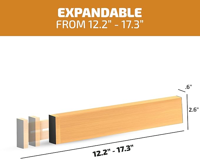 Bambüsi 4 Pack Drawer Divider - Bamboo 2.6" High, 12.5-17" Adjustable Drawer Organizers for Clothes, Expandable Dresser Separators in Bedroom/Bathroom/Kitchen/Office Organization and Storage-DeskLoop Office