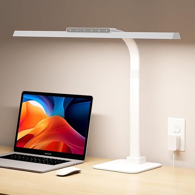LED Desk Lamps for Home Office with Base, 24W Brightness Touch Control Desk Light, Adjustable Gooseneck Tall Office Lights for Drawing,Reading,Crafts,Gaming,Workbench,Architect,Study, White-DeskLoop Office