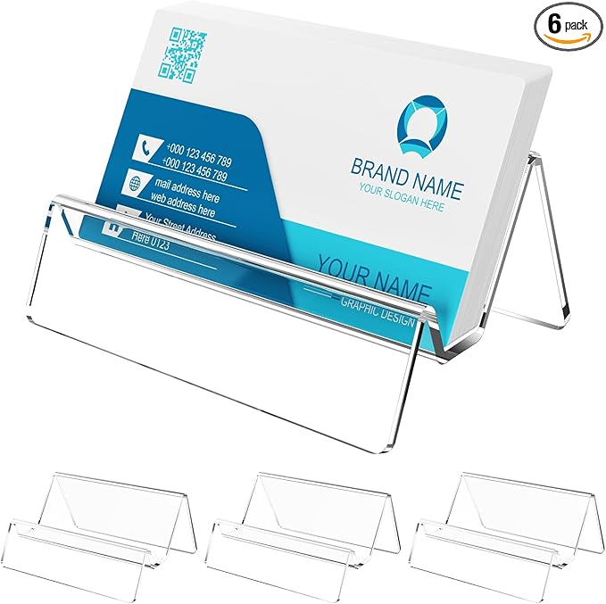 Acrylic Business Card Holder for Desk & Counter, Business Card Holder Display, Clear Business Card Stand, Business Cards Holder Stand, Desktop Plastic Name Card Organizer, 6 Pack-DeskLoop Office