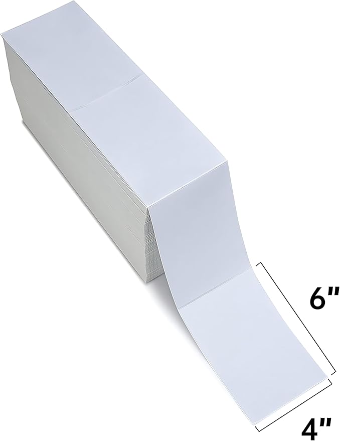 Fanfold 4 x 6 inch Thermal Labels Stack Direct White Strong Adhesive Perforated Postage Shipping Printer Compatible with Zebra SNBC Epson Rollo (3000, Fanfold)-DeskLoop Office