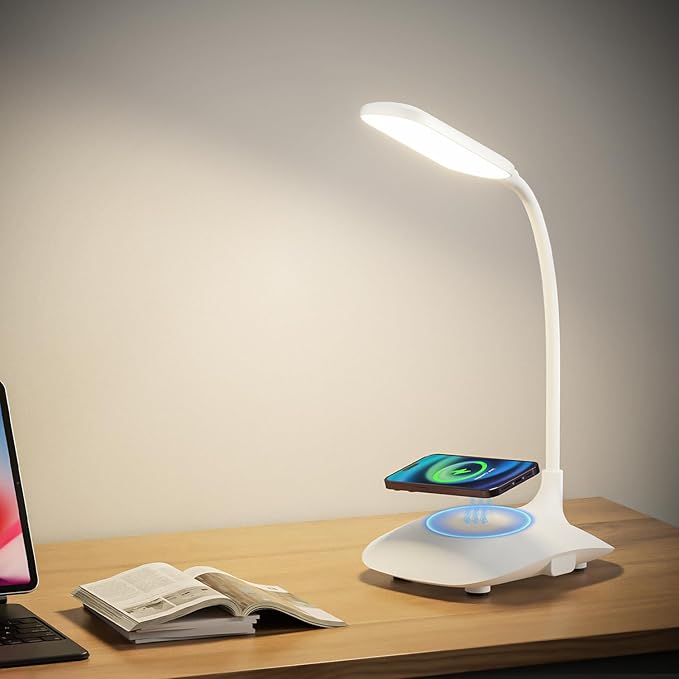 LED Desk Lamp Wireless Charging Desk Lamp with Touch Control Dimmable Office Desk Light Eye-Caring Office Lamp with Adjustable Gooseneck Table Lamp, Reading Lamp Table Lamp for Bedroom Bedside Study-DeskLoop Office