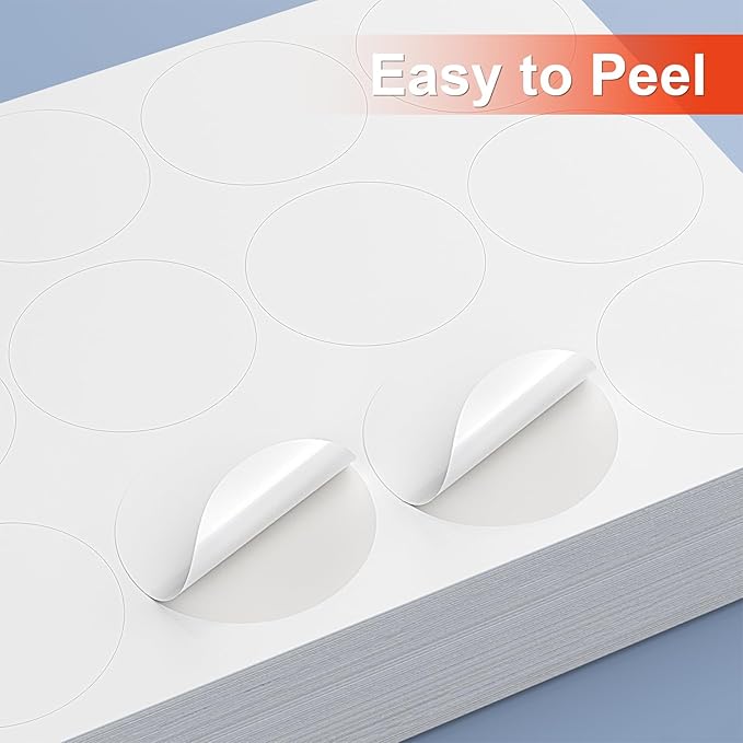 Methdic 2.5" Diameter High Visibility Printable Round Labels,Matte White,360 Customizable Blank Stickers-DeskLoop Office