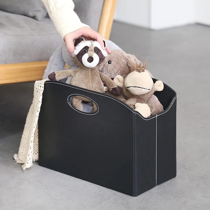 EZDeco Magazine Holder Foldable Magazine Rack Floor PU Leather File Holder Newspaper Book Storage Basket Document File Folder Organizer for Office Home-DeskLoop Office