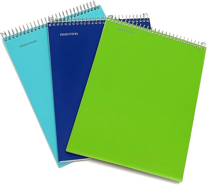 Mintra Office TOP BOUND Durable Spiral Notebooks (Teal, Blue, Green, College Ruled 3pk)-DeskLoop Office