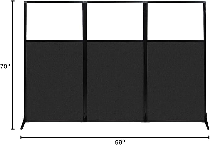 Versare Office Workstation Screen | Portable Wall Divider | Modern Cubicle | Freestanding Privacy Screen | Flexible Work Space | 3 Panels | 99" Wide x 70" Tall Black SoundSorb Panels with Window-DeskLoop Office