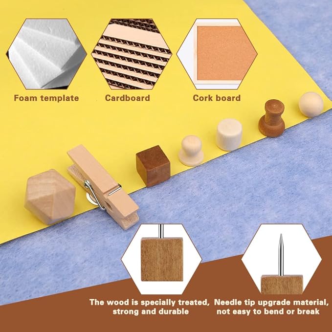 180 Pcs Wood Push Pins, 2 Colors and 7 Types Decorative Thumb Tacks Wooden Head Pin Map Tacks Marking Pin, Wood Thumb Tacks Decorative for Bulletin Boards Craft Projects with Storage Box-DeskLoop Office