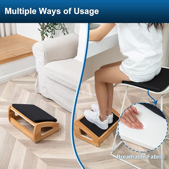StrongTek Wood Ergonomic Footrest - 4-Angle Adjustable Foot Stool for Desk, Office Footrest, Anti-Slip Foot Stand for Under Desk, Enhances Posture, Promotes Blood Circulation, Easy Assembly (Espresso)-DeskLoop Office