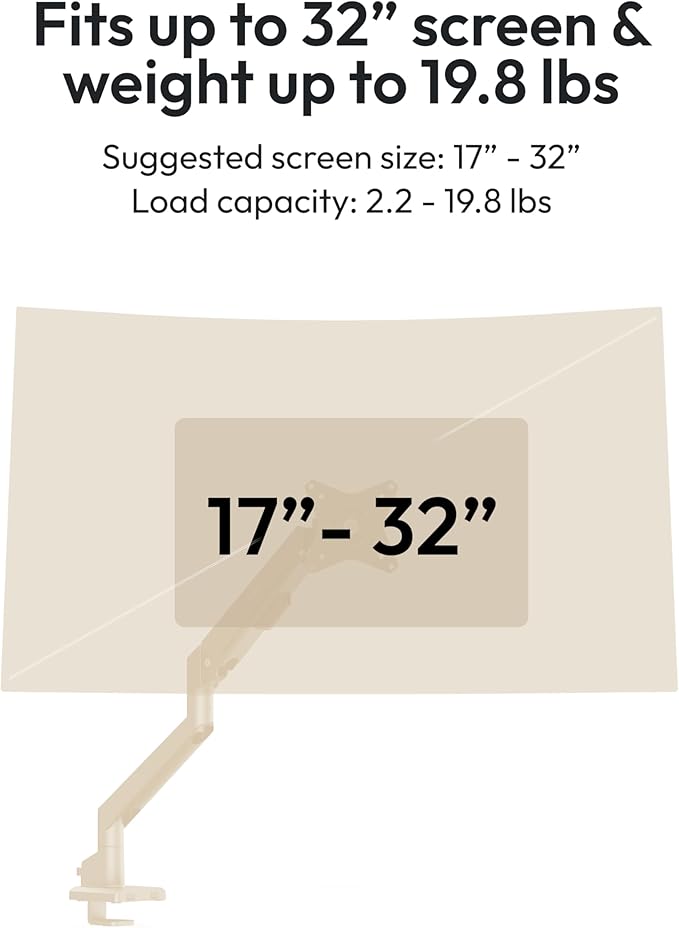 Pixio PS1S Wave Beige Single Monitor Arm Stand Desk Mount - Fits up to 32 inches Monitors and up to 19.8lbs. VESA Compatibility and Integrated Cable Management-DeskLoop Office