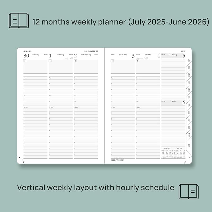 POPRUN Planner 2025-2026 (Medium - 6.5'' x 8.5'') Academic Weekly Calendar (July 2025 - June 2026) with Hourly Time Slots, Monthly Tabs, 100GSM Thick Papers, Leather Soft Cover - Pink-DeskLoop Office