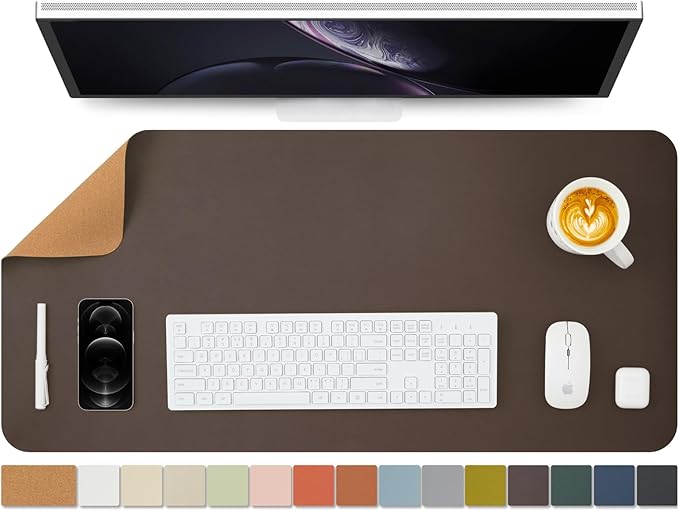 Cork Desk Mat - Dual-Sided Desk Pad for Office and Home - Desk Organization and Accessories - Ideal for Large Mouse Pad and Desk Mats on Top of Desks(Coffee,36"x 17")-DeskLoop Office