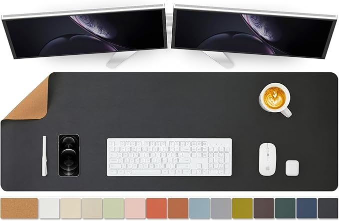 Large Cork Desk Mat - 47.2"x 17" Desk Pad for Office and Home - Ideal for Large Mouse Pad and Desk Mats on Top of Desks(Black)-DeskLoop Office