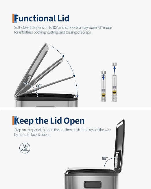 GarveeHome 2 x 10.6 Gallon Stainless Steel Double Trash Can with Lid for Kitchen, Large Dual Trash and Recycle Bin Combo, Step-on Kitchen Metal Garbage Cans, PP Inner Buckets, Liner Rim, Silver-DeskLoop Office